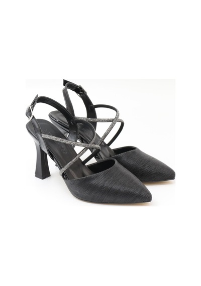 Nesilshoes Nesil Shoes Tam 182 Siyah Simli Topuklu Kadın Sandalet