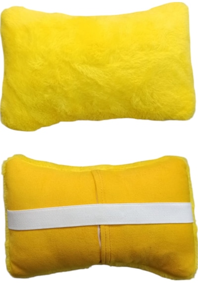 Peluş Ortopedik Araba Seyahat Boyun Yastığı Emniyet Kemer Pedi Seti Sarı Renk