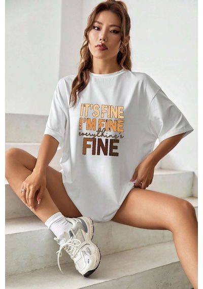Unisex Fine Baskılı Tasarım Tshirt Beyaz