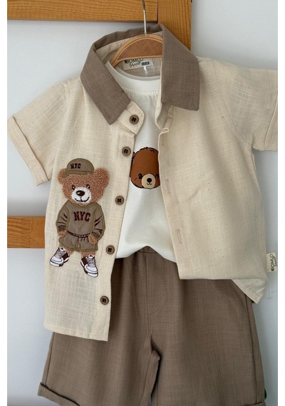 Miniğimin Cicileri Bear Panç İşleme Detaylı Erkek Bebek 3 Lü ... Kahverengi