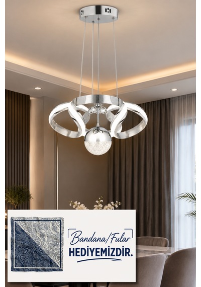 Çizgili Kasa Diana Power Led Avize Krom Modern Dekoratif Halka Tasarımlı Salon Ve Yemek Odası Aydınlatma 4216