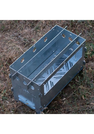 Kamp Ayısı Pyrowide Geniş Katlanır Metal Ateş Kutusu - 2mm Gri Galvaniz Çelik, Çantalı, 39.5 X 26.5 X 21 Cm Gri