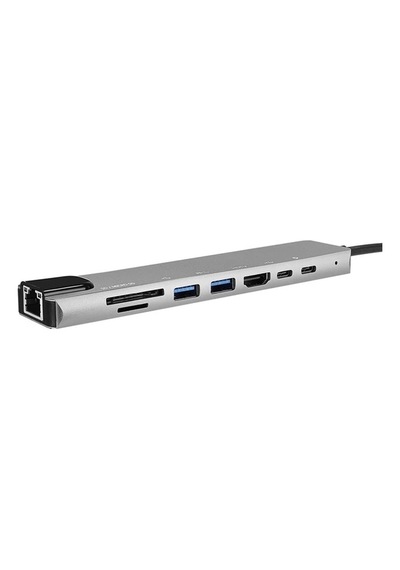 Hytech Hy-usbc82 4k 30hz Gri Metal 2xusb3.0, 1xusb2.0, 1000mbps Pd, Typec Data, Sd/tf Kart Okuyucu T