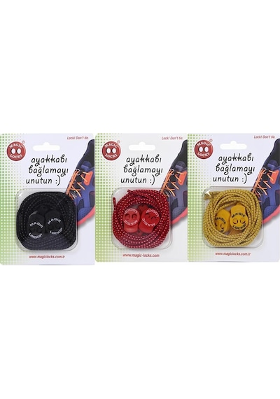 Magic Locks Akıllı Bağcık Yuvarlak 3'lü Set Siyah-kırmızı-sarı