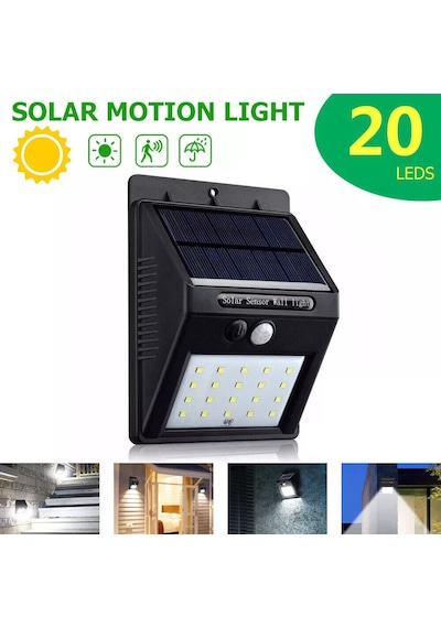 20 Ledli Hareket Sensörlü Dış Mekan Solar Lamba Açık Mavi