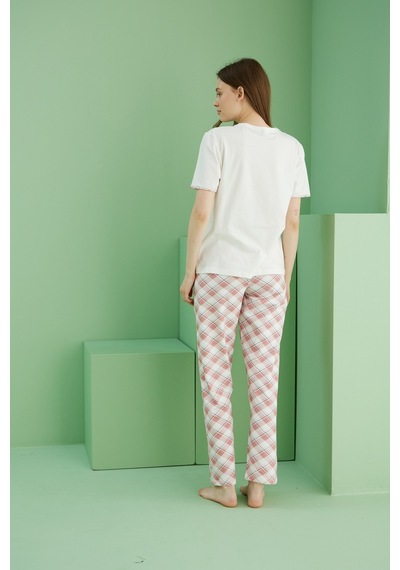 Siyah İnci Pamuklu Bisiklet Yaka Örme Pijama Takım25117086 Ekru