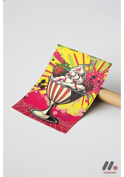 Dondurma Pop Art, Çerçevesiz Yüksek Kalite Duvar Afişi - Renkli Ev Dekorasyonu