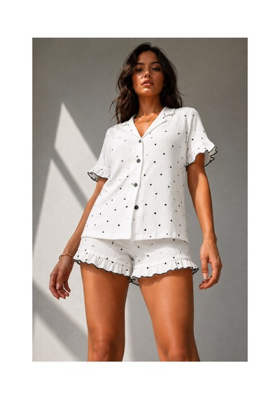 Fit Women Kadın Süprem Gömlek Şort Düğme Beyaz Pijama Takımı