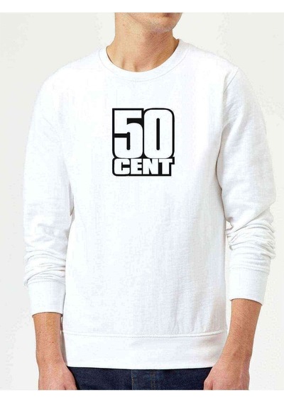 50 Cent Logo Baskılı Beyaz Erkek Örme Sweatshirt