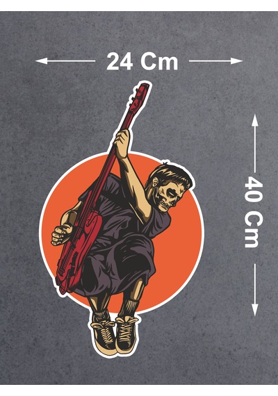 Gitar Çalan Zombi Sticker - Araba Oto Motosiklet Cam Kask Sticker - 00039 40x24 Cm