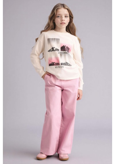 Defacto Wıde Leg Düz Paça Gabardin Pantolon Kız Çocuk G0607a826smpn171 Pembe-pn171