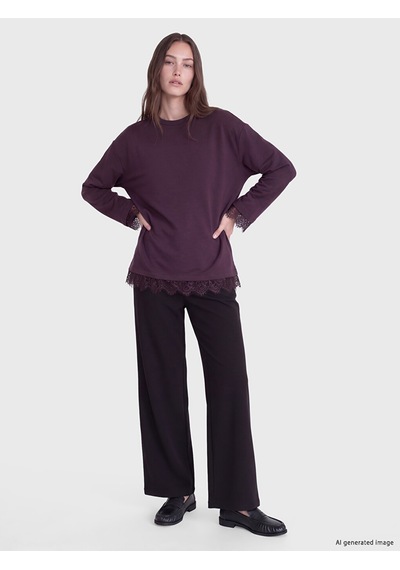 Lcw Modest Mürdüm Soft Touch Kadın Sweatshirt Tunik