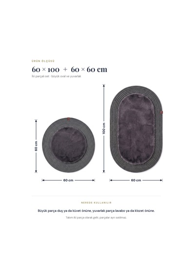 Banyo Paspası Takımı 60x100+60x60 Cm Düz Antrasit Gri & Antrasit Gri