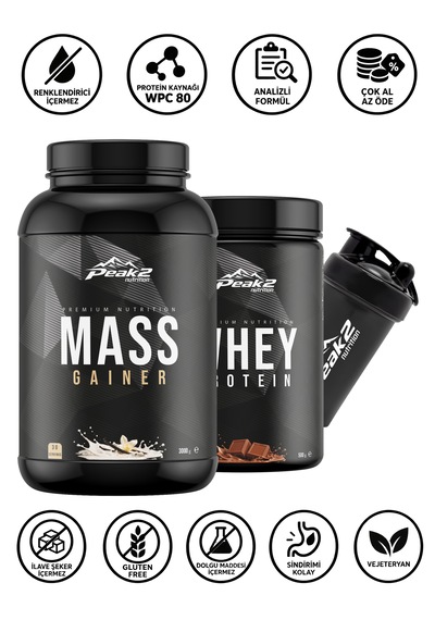 Hacim Paketi 2- 1 Adet Mass Gainer 3 Kg Vanilya Aromalı - 1 Adet Whey Protein 500 Gr Çikolata Aromalı - 1 Adet Shaker
