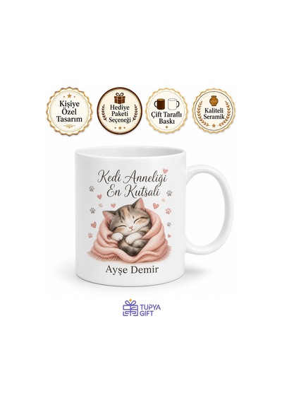 Kedi Anneliği En Kutsalı Evcil Hayvan Sevgisi Özel Tasarım Porselen Kupa Hediye Beyaz / Çok Renkli