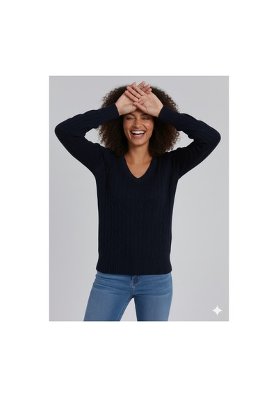 Youknitwear You Riviera %100 Pamuk V Yaka Kadın Kazak V Yakalacivert