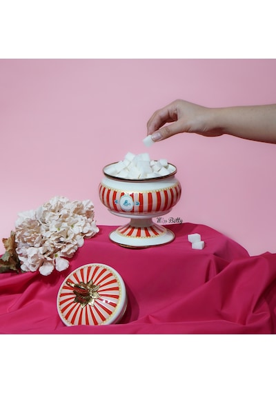 Bellisima Emaye Ayaklı Şekerlik Beyaz - Pembe