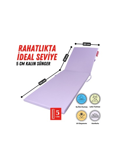 Xpermate Fermuarlı Şezlong Minderi Su Geçirmez 60x180x5 Lila