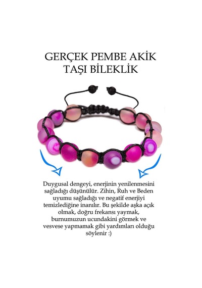 Sertifikalı Ham Işlenmemiş Pembe Akik Taşı Bileklik Çok Renkli