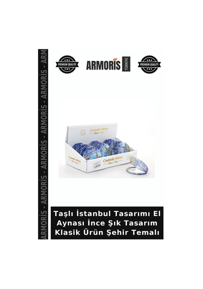 Taşlı İstanbul Tasarımı El Aynası İnce Şık Tasarım Klasik Ürün Şehir Temalı Çok Renkli