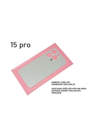 Tkgz - Apple Uyumlu iPhone 15 Pro Arka Pil Batarya Kapağı - Cam Kapak Geniş Lens Deliği - Gri Çok Renkli