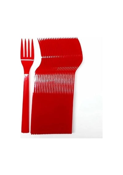 Plastik Kırmızı Renkli Lüx Parti Doğum Günü Çatal - 18 Cm. - 25 Adetlik 5 Paket Kırmızı