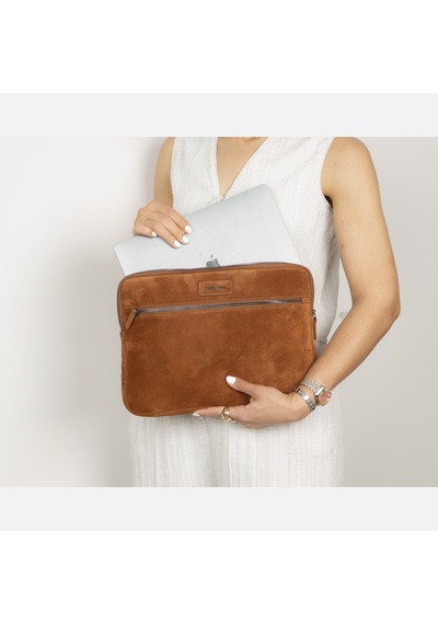 Camel Still Hakiki Süet Deri 15-16 İnç Macbook Uyumlu/laptop Kılıfı Taba
