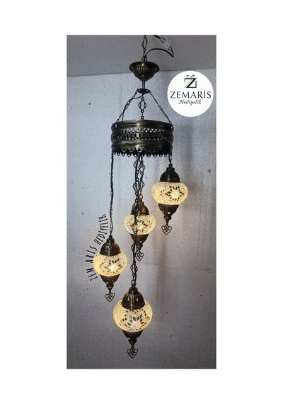 El Yapımı Otantik Mozaik 4 Lü Avize Tavan Sarkıt Dekoratif Beyaz - 787013844 Beyaz