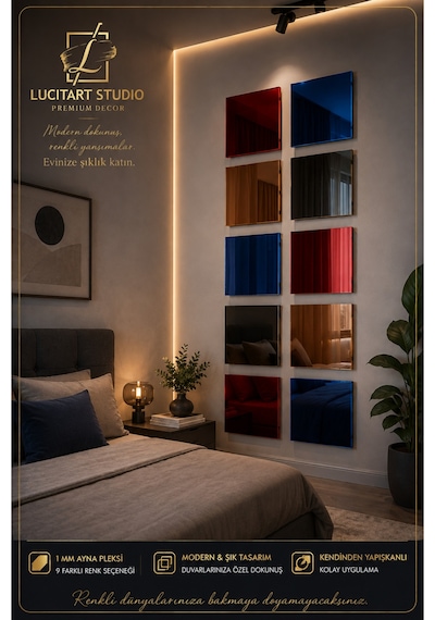Lucitart Kendinden Yapışkanlı Parlak Dekoratif Pleksi Kare Duvar Paneli 9 Renk Seçeneği Modern Duvar Dekoru Mavi Lucitart Kendinden Yapışkanlı Parlak Dekoratif Pleksi Kare Duvar Paneli 9 Renk Seçeneği Modern Duvar Dekoru Mavi