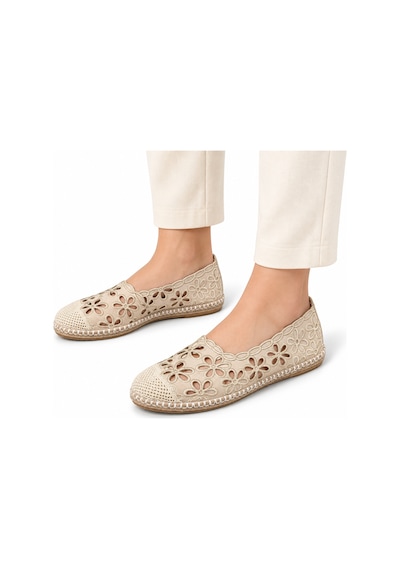 Stepmark Annecy Bej Çiçek Desenli Kadın Espadril Standart