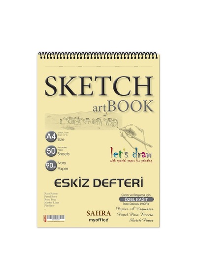 Etika Sahra A4 Spiralli Eskiz Defteri 50 Yaprak, 90 Gr İnce Dokulu Ivory Kağıt Sketchbook, Çizim Ve Boyama Defte