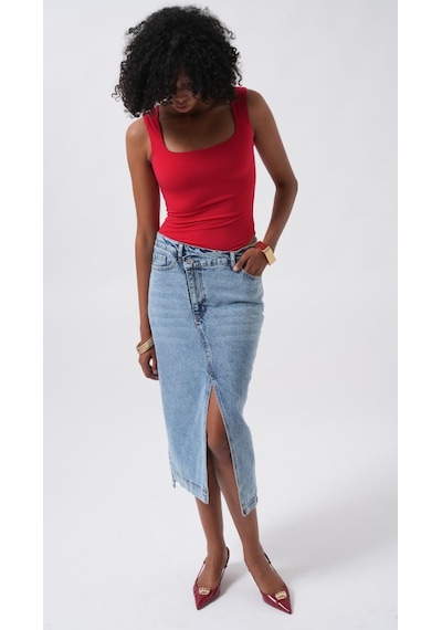 Etiler Collection Kare Yaka Kalın Askılı Bodysuit Kırmızı