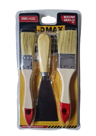 Fırça Spatula Boyacı Seti 2 Ahşap Saplı Fırça 1 Adet Spatula Set