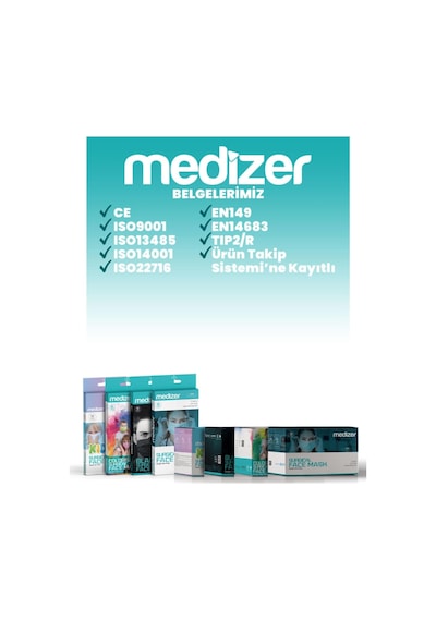 Medizer Meltblown Beyaz Cerrahi Maske, 3 Katlı, Telli, 150 Adet