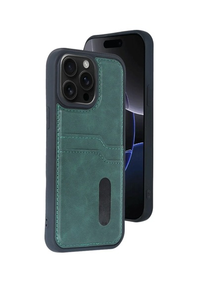 Lb Apple iPhone Uyumlu 15 Pro Max Kılıf Sara Kartvizitli Deri Kılıf - Koyu Yeşil