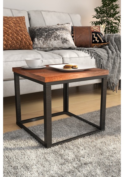 Kare Orta Sehpa 44x44x40,7 Cm 28 Mm Tabla, Masif Ahşap Ayak Gri / Ceviz Ceviz