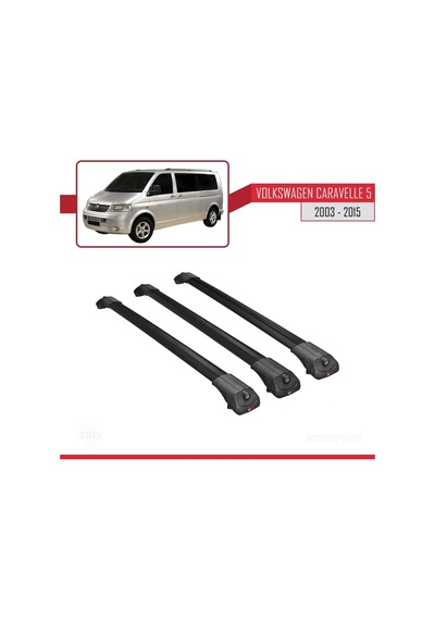 Volkswagen Caravelle T5 2003-2015 Arası İle Uyumlu Ace-1 Ara Atkı Tavan Barı Siyah 3 Adet Bar