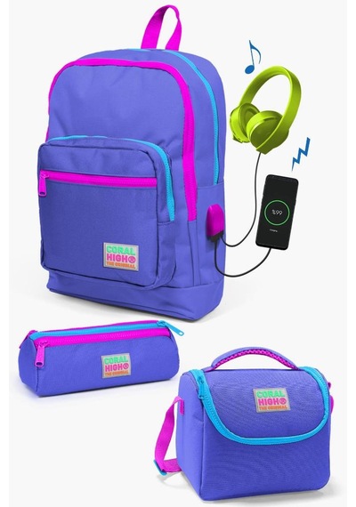 Coral High Kids Lavanta Usb'li 3 Lü Okul Çanta Seti Set0123803 Çok Renkli