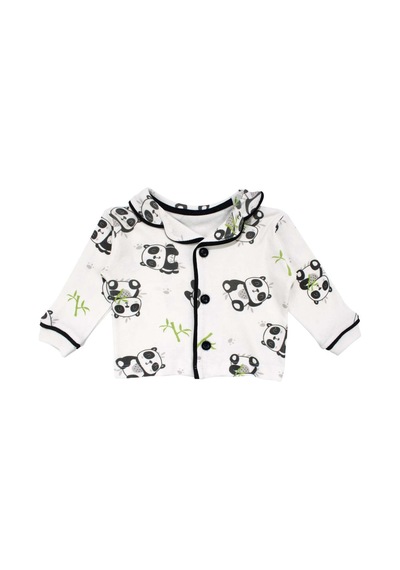 Bebegen Unisex Ekru Siyah Panda Desenli Kruvaze Yaka Pijama Takımı Çok Renkli