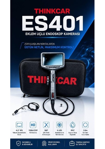 Es401 Endoskop Kamera 5 İnç 2mp Hd 180 Hareketli Uç 6 Led