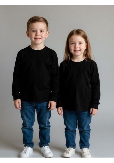 Zekids Bebek Pamuklu Bisiklet Yaka Basic İnce Uzun Kollu T-shirt-16779 Siyah