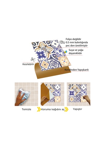Tink KENDİNDEN YAPIŞKANLI KARMA MAVİ ÇİNİ DESENLİ PVC KARO 30X30 CM