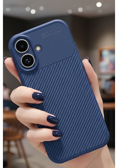 Apple Uyumlu iPhone 16 Kılıf Kamera Korumalı Darbe Emici Karbon Fiber Desenli Kapak