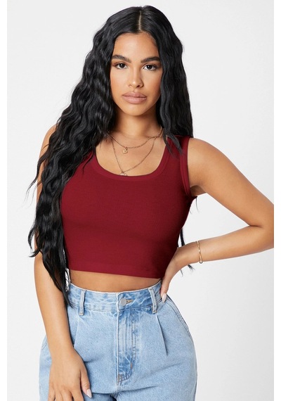 Angbutik Kadın Bordo Kare Yaka Crop Top Bluz