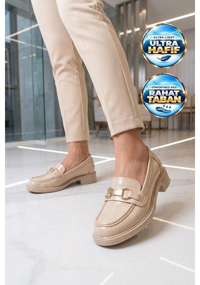 Pierre Cardin Tokalı Şık Rahat Loafer Ayakkabı Kadın Bej Parlak Klasik Casual Ayakkabı Pc-56058 Bej-parlak