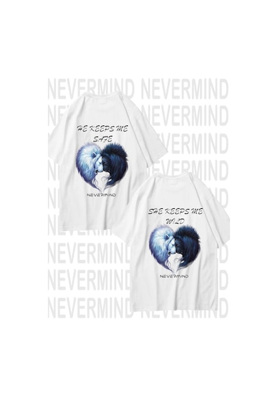 Nevermind He Keeps Me Safe / She Keeps Me Wild Unisex Çift Tişörtü 2'li Beyaz