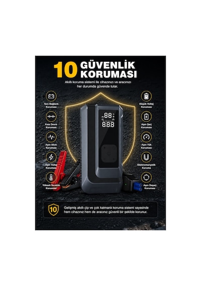 Suitu At-006 Akü Takviye Cihazı 18.000mah 4'ü 1 Arada Powerbank, Hava Kompresörü, Lcd Ekran, 150psı
