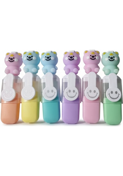 Sevimli Mini Fosforlu Keçeli Kalem-6lı Set-mini Ayıcık Başlıklı-fosfor04