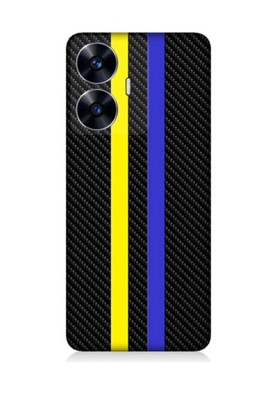Realme C55 Uyumlu Silikon Kılıf Sarı Lacivert Karbon Motif