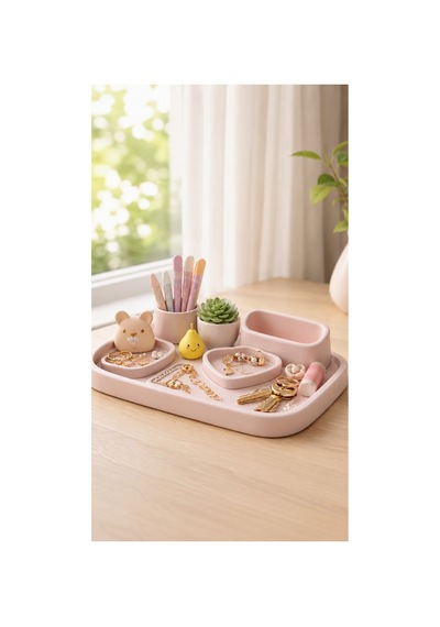 Minimal Masaüstü Organizer Tepsi 15 X 10 X 4 Cm Pla Malzeme Takı Ve Aksesuar Düzenleyici Pembe Pembe